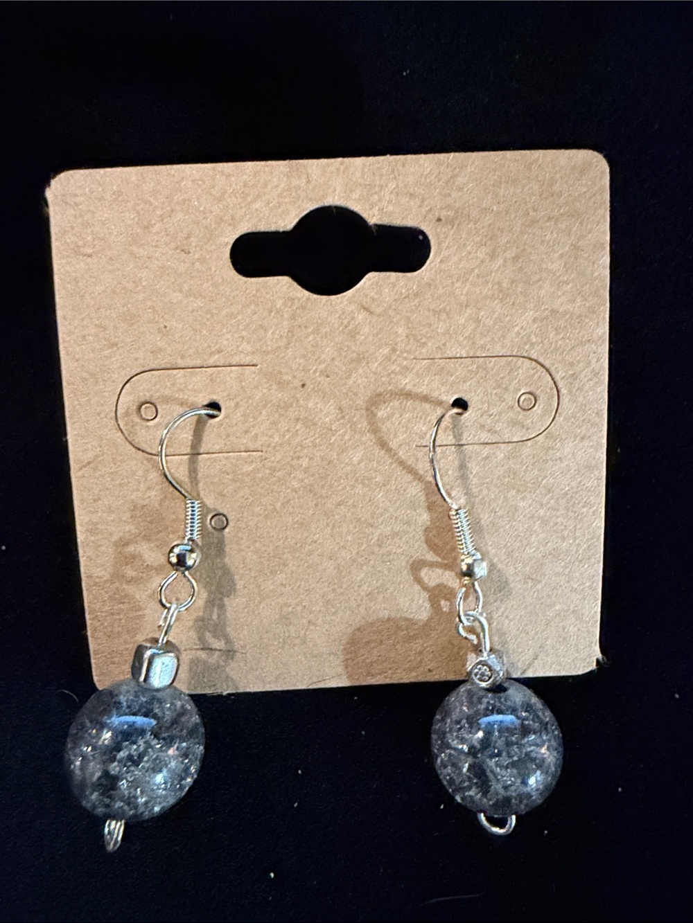 Silver-Tone Blue Glass Bead Dangle Earrings